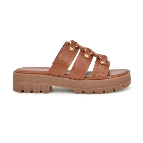 Nine West Cazz Fisherman Platform Slide Sandals Brown NIB - Picture 1 of 10